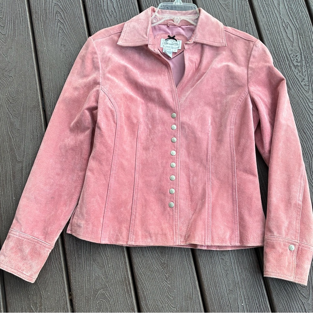 Live A Little Pink Suede Leather Jacket Small